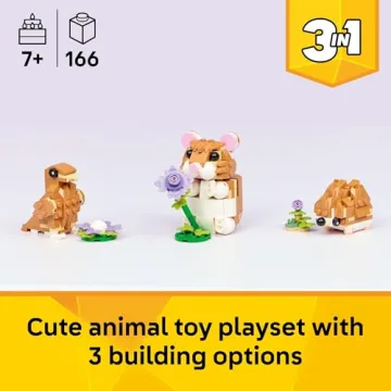 LEGO Creator 3 in 1 Cute Hamster with Flower - Build Hamster, Hedgehog, Eagle - Gift for Ages 7+