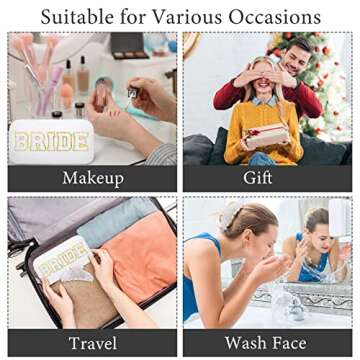 Mrs/Bride Embroidered Makeup Bag Set: Cosmetic Pouch, Hair Claw Clip - for Bachelorette, Bridal Shower & Wedding