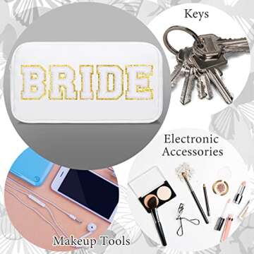 Mrs/Bride Embroidered Makeup Bag Set: Cosmetic Pouch, Hair Claw Clip - for Bachelorette, Bridal Shower & Wedding