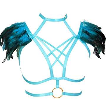 Women Strappy Feathers Body Harness - Punk Gothic Costume Accessory