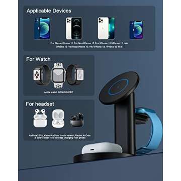 3 in 1 Magnetic Wireless Charger, Aluminum Alloy 15W Fast Wireless Charging Station for iPhone 13/12,Pro,Pro Max,Mini, MagSafe Charger Stand Dock for Apple AirPods 3/2/Pro, Apple Watch 7/SE/6/5/4/3/2
