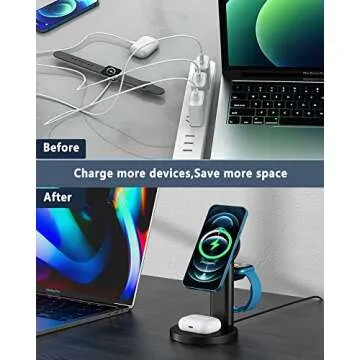 3 in 1 Magnetic Wireless Charger, Aluminum Alloy 15W Fast Wireless Charging Station for iPhone 13/12,Pro,Pro Max,Mini, MagSafe Charger Stand Dock for Apple AirPods 3/2/Pro, Apple Watch 7/SE/6/5/4/3/2