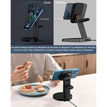 3 in 1 Magnetic Wireless Charger, Aluminum Alloy 15W Fast Wireless Charging Station for iPhone 13/12,Pro,Pro Max,Mini, MagSafe Charger Stand Dock for Apple AirPods 3/2/Pro, Apple Watch 7/SE/6/5/4/3/2