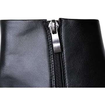 COLETER Women's Black Leather Ankle Boots Pointy Toe Kitten Heel Side Zippers Daily Wear Booties Black-32 8.5 US