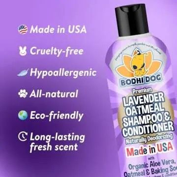 Bodhi Dog Premium Lavender Oatmeal Shampoo & Conditioner - Organic Formula for Dogs, Cats & Pets - Hypoallergenic, Soothes Dry, Itchy Skin & Supports Skin Health - Made in USA (8 Fl Oz)