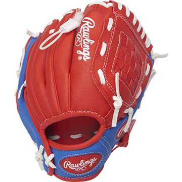 Rawlings Youth Baseball Glove | 9" T-Ball Right Handed | Red/Blue