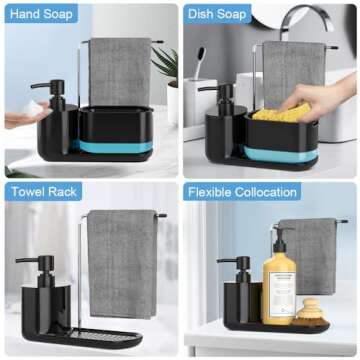 Kitchen Soap Dispenser Set, Soap Dispenser for Kitchen Sink, Dish Soap Dispenser with Sponge Holder,...
