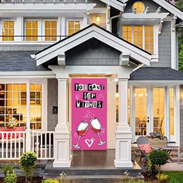 You Can’t Sip Withus Happy Birthday Banner Background Hot Rose Pink Lip Theme Decor for Bridal Shower Wedding Night Out Hen Movie Bachelorette Party Girl Woman Birthday Party Decorations Supplies Kit