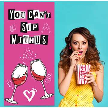 You Can’t Sip Withus Happy Birthday Banner Background Hot Rose Pink Lip Theme Decor for Bridal Shower Wedding Night Out Hen Movie Bachelorette Party Girl Woman Birthday Party Decorations Supplies Kit