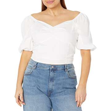 The Drop Women's Annie Sweetheart Neckline Puff Sleeve Smocked Back Top, White, 2X, Plus Size