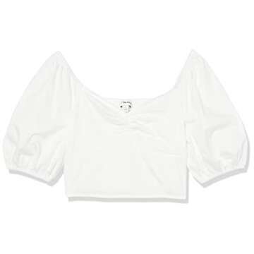 The Drop Women's Annie Sweetheart Neckline Puff Sleeve Smocked Back Top, White, 2X, Plus Size