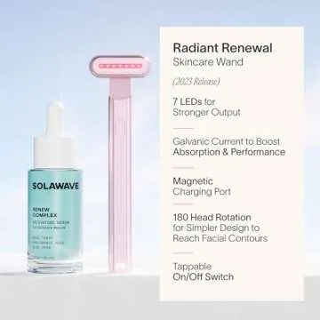 Solawave 4-in-1 Radiant Renewal Wand and Serum Bundle, Face Skincare Wand with Facial Massager, Facial Wand with Renew Complex Serum