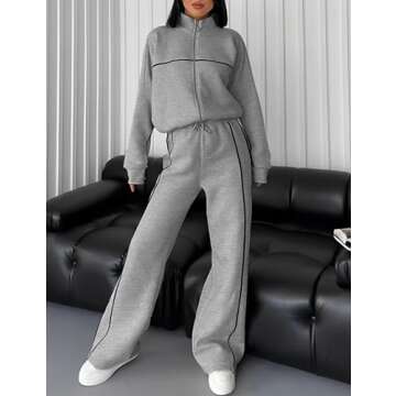 PUWEI Women 2 Piece Tracksuit Fall Outfits Long Sleeve Zip Up Sweatshirt Jogger Pants Lounge Sweatsuit Sets
