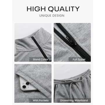 PUWEI Women 2 Piece Tracksuit Fall Outfits Long Sleeve Zip Up Sweatshirt Jogger Pants Lounge Sweatsuit Sets