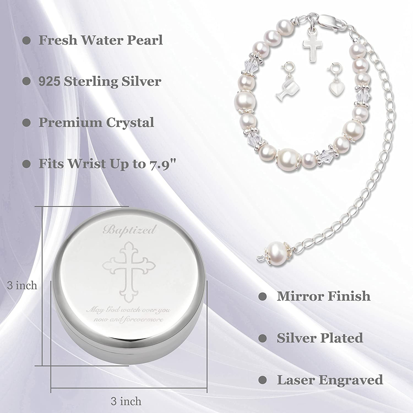 Sterling Silver Baptism Bracelet for Baby Girls