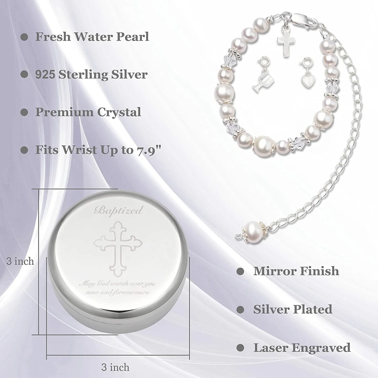 Sterling Silver Baptism Bracelet for Baby Girls