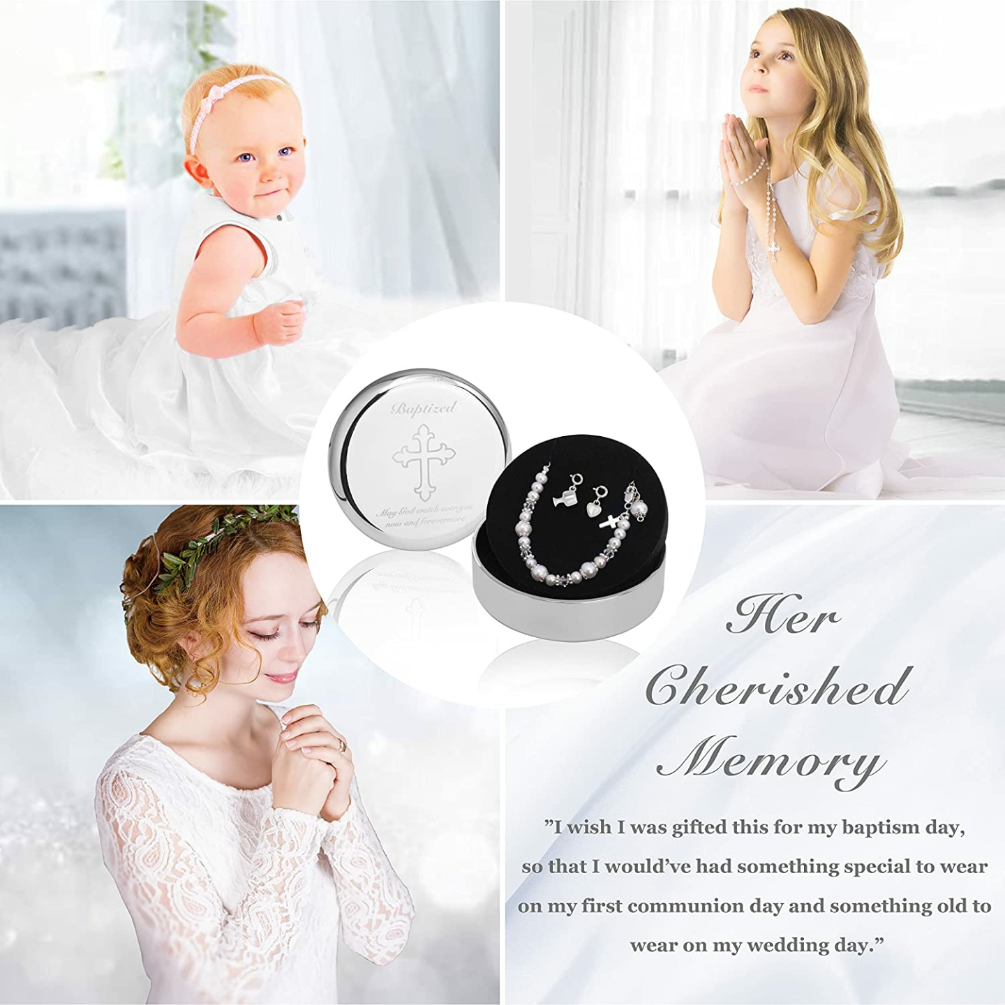 Sterling Silver Baptism Bracelet for Baby Girls