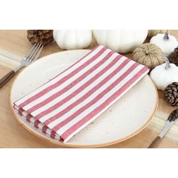 PurpleEssences Plain Striped Cloth Napkins - Set of 12-100% Cotton - 18 x 18 Inch - Spring Summer Ea...