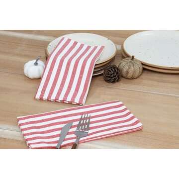 PurpleEssences Plain Striped Cloth Napkins - Set of 12-100% Cotton - 18 x 18 Inch - Spring Summer Easter - Perfect Everyday Use Dinner Napkin - Red and White