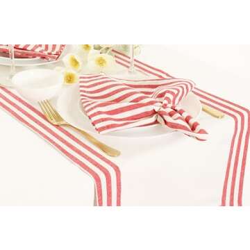 PurpleEssences Plain Striped Cloth Napkins - Set of 12-100% Cotton - 18 x 18 Inch - Spring Summer Easter - Perfect Everyday Use Dinner Napkin - Red and White