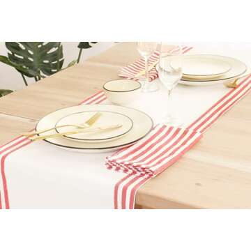 PurpleEssences Plain Striped Cloth Napkins - Set of 12-100% Cotton - 18 x 18 Inch - Spring Summer Easter - Perfect Everyday Use Dinner Napkin - Red and White
