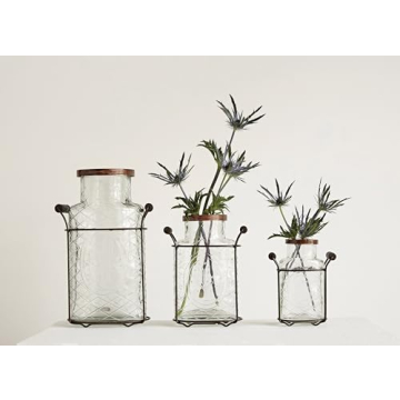 Creative Co-Op Glass Vase with Metal Frog Lid