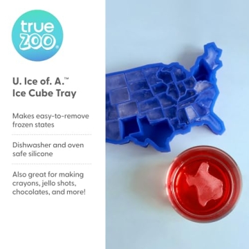 True Zoo U Ice of A BPA-Free Silicone Ice Cube Tray, USA Ice Mold, Novelty Ice July 4th Party Supplies, Dishwasher Safe, Blue, 38 Cubes