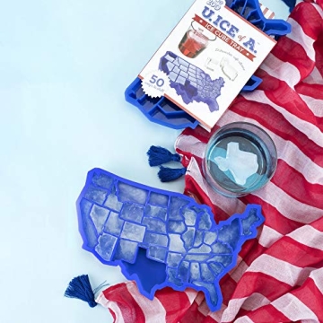 True Zoo U Ice of A BPA-Free Silicone Ice Cube Tray, USA Ice Mold, Novelty Ice July 4th Party Supplies, Dishwasher Safe, Blue, 38 Cubes