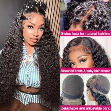 SOSATISFY Deep Wave Lace Front Wigs Human Hair 4x4 HD Transparent Lace Closure Wigs Glueless 180% De...