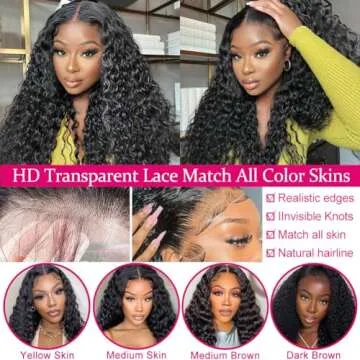 SOSATISFY Deep Wave Lace Front Wigs Human Hair 4x4 HD Transparent Lace Closure Wigs Glueless 180% Density Human Hair Wigs for Black Women Pre Plucked with Baby Hair (22 inch)