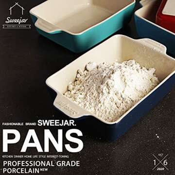 Sweejar Ceramic Baking Dish, Stylish Rectangular Pan with Handles, 22OZ