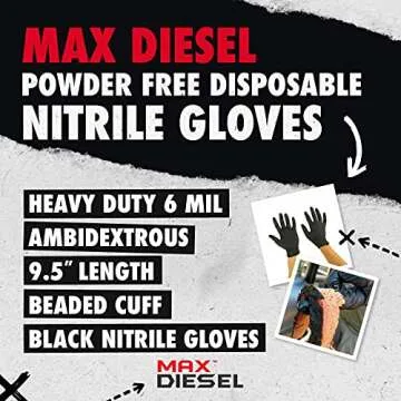 Golden Protective Services Outlet The Max Diesel, Industrial Black Nitrile Powder Free Gloves, 6 mil (Price is Per Box) (Medium)