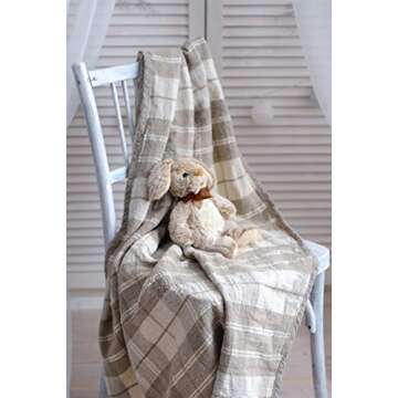 Natural Flax Linen Throw Blanket and 100% Linen Bag for Plaid-Natural Flax Linen Home Outdoor Blanket-Grey Beige