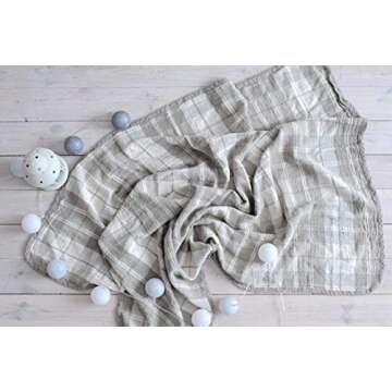 Natural Flax Linen Throw Blanket and 100% Linen Bag for Plaid-Natural Flax Linen Home Outdoor Blanket-Grey Beige