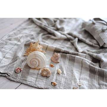 Natural Flax Linen Throw Blanket and 100% Linen Bag for Plaid-Natural Flax Linen Home Outdoor Blanket-Grey Beige