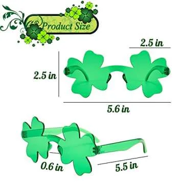 WODMAZ 8 Pairs St Patrick's Day Four Leaf Shamrock Sunglasses, Green Lucky Plastic Clover Glasses Ey...