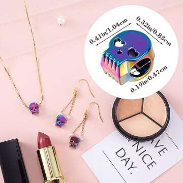 HINZIC 20Pcs 0.41 Inch Colorful Skull Beads Macroporous Metal Spacer Beads Small Skeleton Wedding Pr...