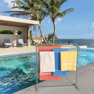 OCEANPAX Pool Towel Rack Outdoor 4 Tiers Stainless Steel Free Standing Towel Drying Rack for Bath Towel and Clothing Storage