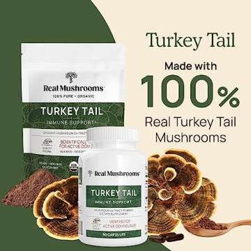 Real Mushrooms Turkey Tail for Humans (90ct) & Mushroom Pet Relax Chews (60 Chews) - Bundle for Immu...