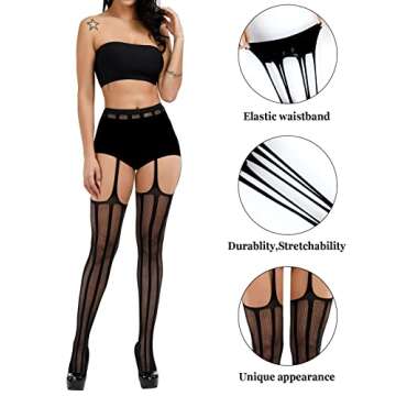 Chalier Fishnet Stockings Tights Suspender Sexy Pantyhose Lace Thigh High Stockings for Women(Black-2,4 Pairs, one size)