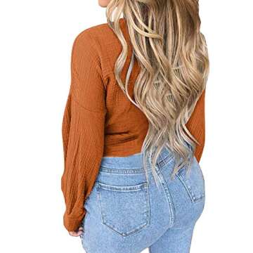 CLOZOZ Sexy Tops for Women Tie Front Crop Top Long Sleeve Crop Tops for Women Deep V Neck Wrap Top Going Out Tops for Women Caramel