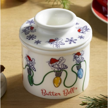Butter Bell - The Original Butter Bell crock by L Tremain, a Countertop French Ceramic Butter Dish Keeper with Lid for Spreadable Butter, Farmhouse Collection (Honey Bee Christmas Pattern)