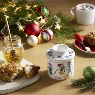 Butter Bell - The Original Butter Bell crock by L Tremain, a Countertop French Ceramic Butter Dish Keeper with Lid for Spreadable Butter, Farmhouse Collection (Honey Bee Christmas Pattern)