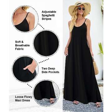Wolddress Womens 2025 Casual Sleeveless Sundress Plus Size Loose Plain Long Summer Beach Maxi Dress with Pockets Black 3X