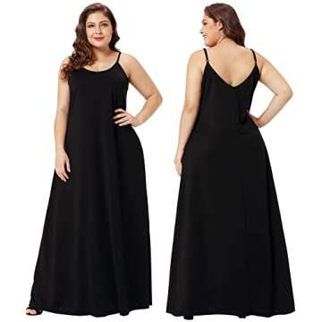 Wolddress Womens 2025 Casual Sleeveless Sundress Plus Size Loose Plain Long Summer Beach Maxi Dress with Pockets Black 3X