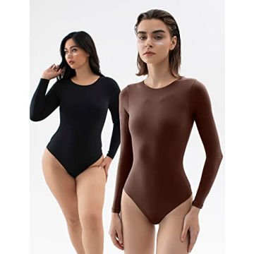 PUMIEY Long Sleeve Bodysuit In Brown - Stylish Comfort