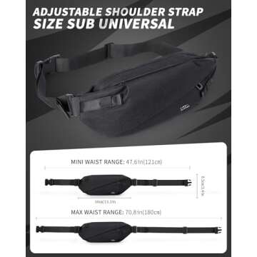 Fanny Pack for Mens Crossbody Bag, Sling Bag for Women Anti Theft Waist Packs with Adjustable Strap Casual Daypack for Running Sports Hiking Cycling Travel Walking - Black