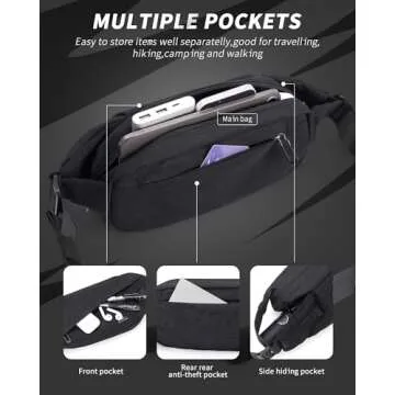 Fanny Pack for Mens Crossbody Bag, Sling Bag for Women Anti Theft Waist Packs with Adjustable Strap Casual Daypack for Running Sports Hiking Cycling Travel Walking - Black