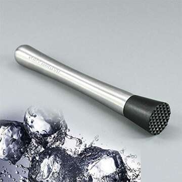 NATURELAND Stainless Steel Cocktail Muddler and Mixing Spoon Home Bar Tool Set - Create Delicious Mojitos and Other Fruit Based Drinks (8" Muddler)