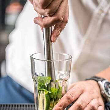 NATURELAND Stainless Steel Cocktail Muddler and Mixing Spoon Home Bar Tool Set - Create Delicious Mojitos and Other Fruit Based Drinks (8" Muddler)
